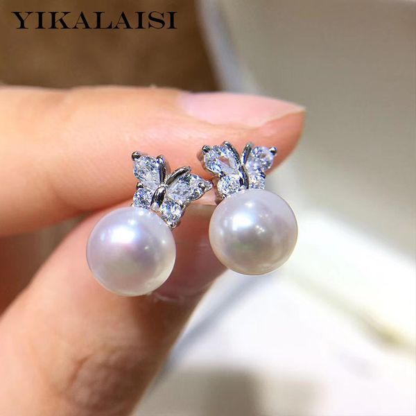 

yikalaisi 925 sterling silver jewelry pearl earrings 2019 fine natural pearl jewelry 5-6mm stud earrings for women wholesale, Golden;silver