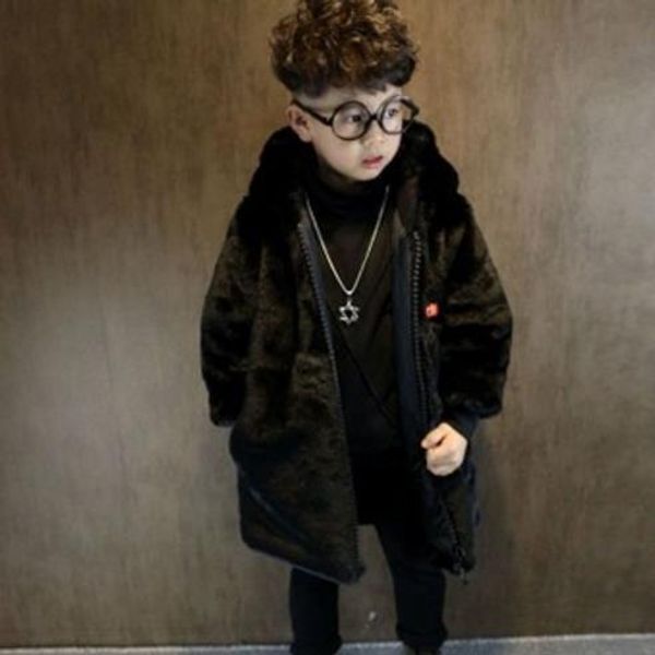 

autumn winter 2019 faux fur boys outwear children hooded jacket manteau hiver adolescente filles kids long sleeve clothings s598, Blue;gray