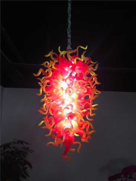 Lampade Illuminazione a sospensione per la casa personalizzata Lampadari di cristallo rosso e giallo Lampadario moderno in vetro soffiato a mano Luci a LED per la decorazione della casa