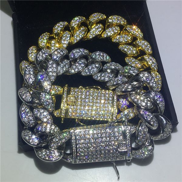 

cuba big hiphop bracelet white yellow gold filled micro pave 5a zircon party anniversary bracelets for men rock jewerly, Golden;silver