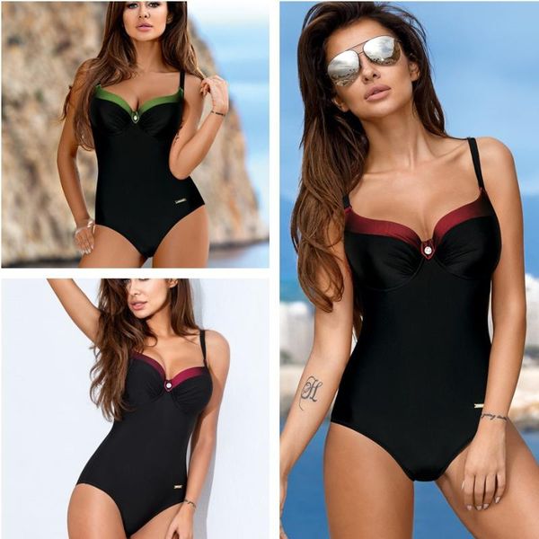 

essv one piece push up swimsuit plus size swimwear 2019 women padded summer bathing suit beachwear patchwork bodysuit, White;black