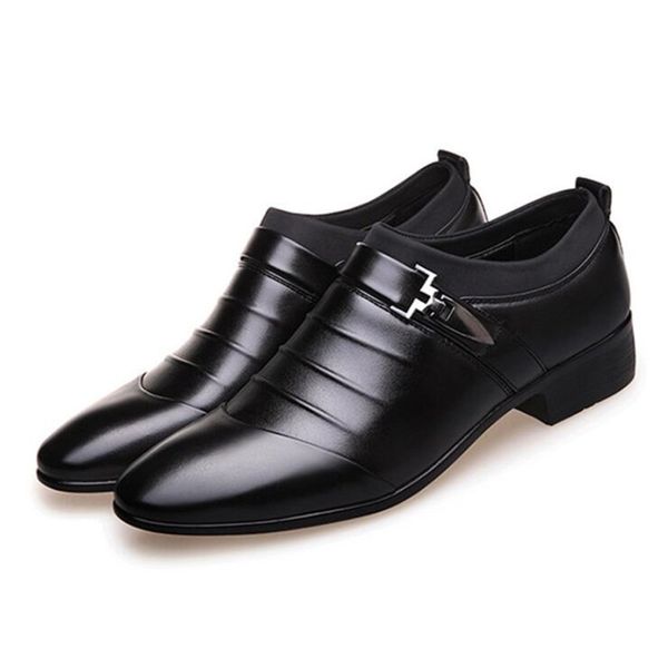 

fashion pu leather slip-on white wedding shoes casual driving party flats men's dress shoes business office oxfords, Black