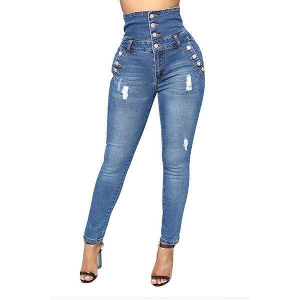 

wipalo jeans for women jeans high waist woman high elastic plus size stretch button jean female washed denim skinny pencil pants, Blue