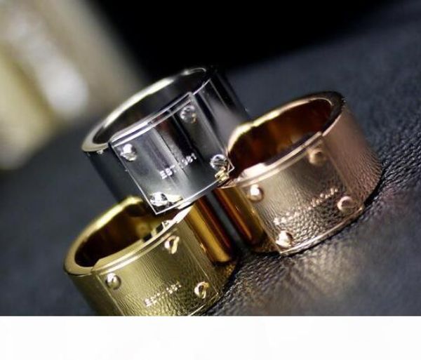 

fashion lady 316l titanium steel four rivets letter m wedding engagement 18k gold plated wide rings 3 color size6-9, Slivery;golden