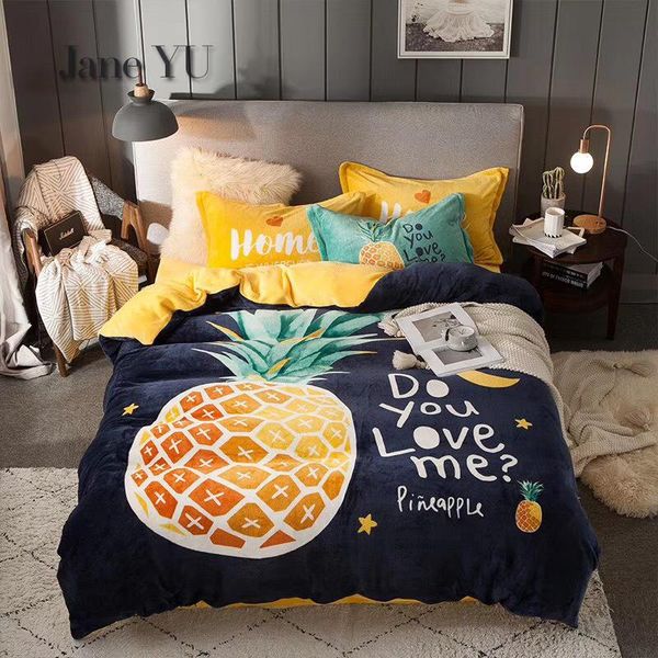 

janeyu winter cartoon flannel fitted sheet pillowcase & duvet covers sets