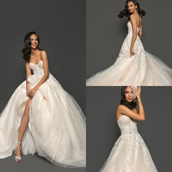 

2019 light champagne boho wedding dresses sweetheart a line sequins lace bohemian wedding dress plus size country beach bridal gowns, White