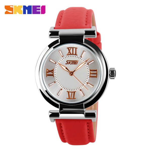 

skmei watch women fashion luxury brand watches 3bar waterproof simple leather strap women quartz wristwatches reloj mujer 9075 fashion, Slivery;brown