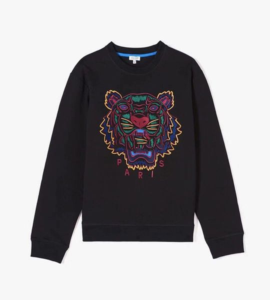 

2019 embroidery tiger men women hoodie men women long leeve o neck pullover pure cotton terry hoodie 20 color, Black