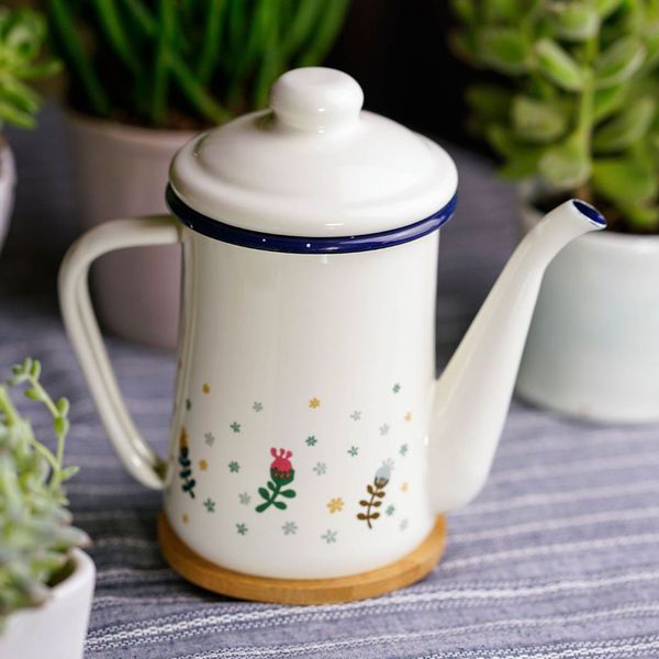 

0.6l kitchen catering teapot kettle enamel water coffee tea pot easy pouring