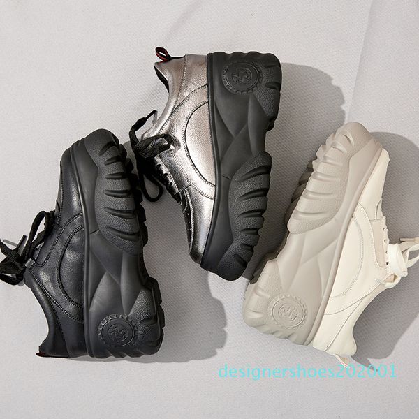 

2019 новый толстые bottom повышена одиночные женская обувь повседневная обувь мягкая подлинная корова кожа wild толстые flat-платформа 8,5 с, Black