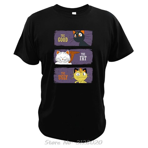 

cats cute t shirt the good the bad and ugly adventure movie meowth karin sama tshirt japanese cartoon tees t shirt, White;black