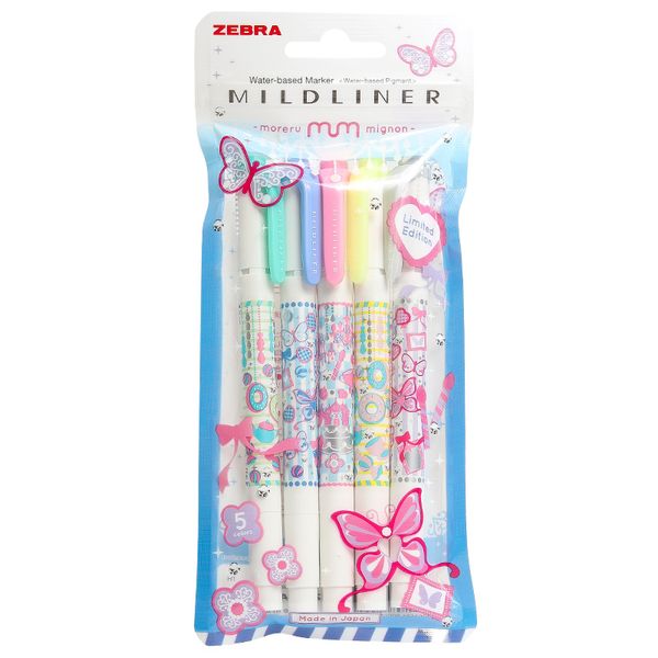 

5 color/set zebra wkt7 highlighter mildliner butterfly party limited edition fluorescent pen double-headed, Black;red