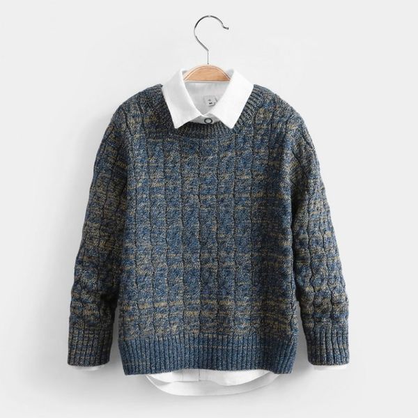 

children's pure cotton contrast color simple sweater 1, Blue