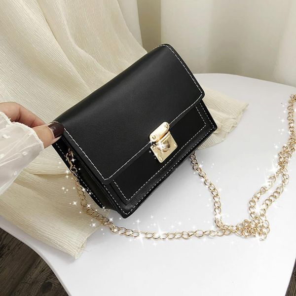 

простой леди сумка чистый черный кожаный сумка мода многофункциональный небольшой квадратный плечо messenger #38