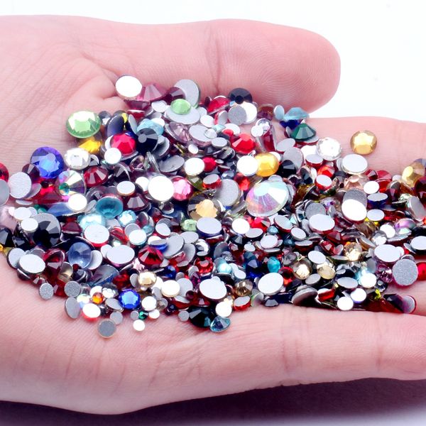 

nail rhinestones non ix crystal mixed colors nails art decoration flatback glue on strass stones diy crafts jewelry making, Silver;gold