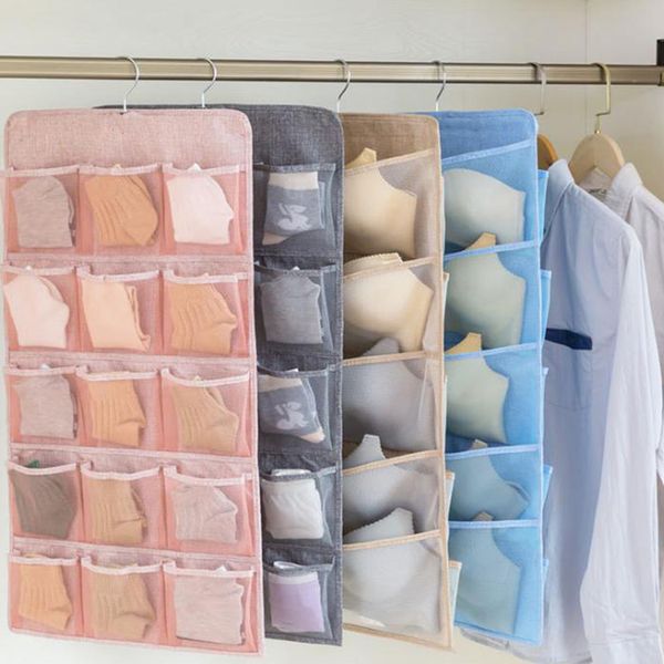 

2019 double sided wall hanging organizer storage bag containing toys decor pocket pouch socks bra underwear rack hanger