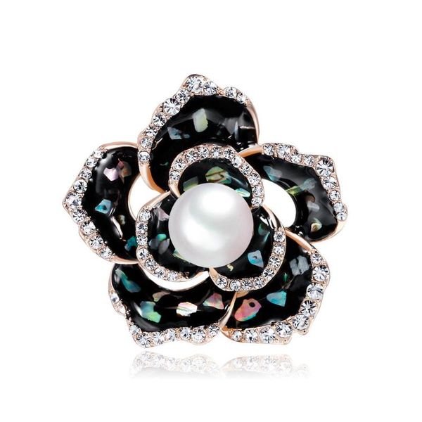 

imitation pearl flower boutonniere oil drop craft rhinestone pin brooch shell paint collar pin for women scarf clothes al241-a, Gray