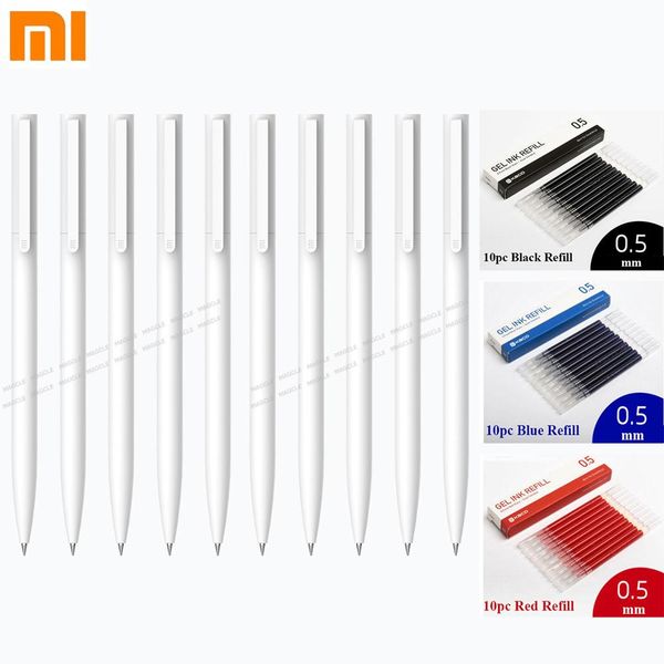 

new mijia 10pcs gel pens no cap 0.5mm pen premec smooth switzerland refill mikuni japan ink black+10pcs kaco refil, Blue;orange
