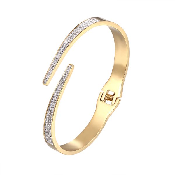 

classic luxury open full zircon bangle for women stainless steel gold color bracelet & bangle love jewelry gift pulseiras, Black