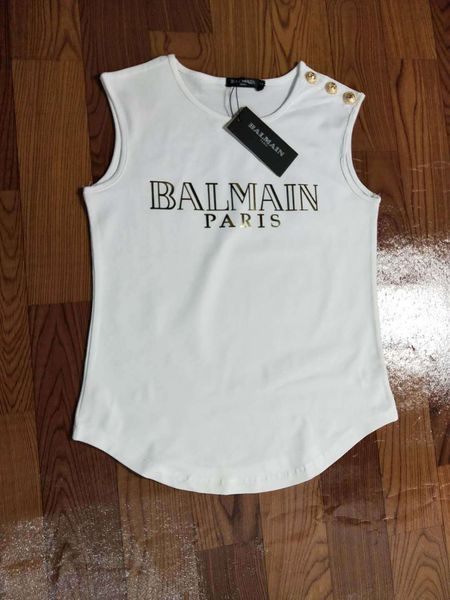 

2019 летние повседневные футболки с буквенным принтом женские новые золотые пряжки горячие буквы жилет без рукавов хлопка шею дна футболка, White