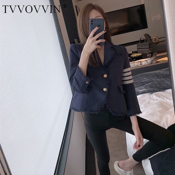 

tvvovvin small real purplish navy blue color weave small suit woolen loose all-match short slimming coat 2019 autumn zx139, Black