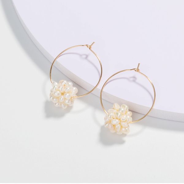 

fashion jewelry round temperament gold ear hook shaped natural pearl ball earrings ladies personality trend wild ear accessories, Silver