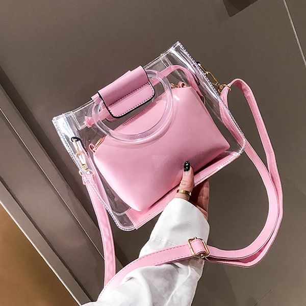 

women's bag handbag 2pc jelly transparent messenger 2019 new portable shoulder bolso mujer torebka damska shopper sac main femme