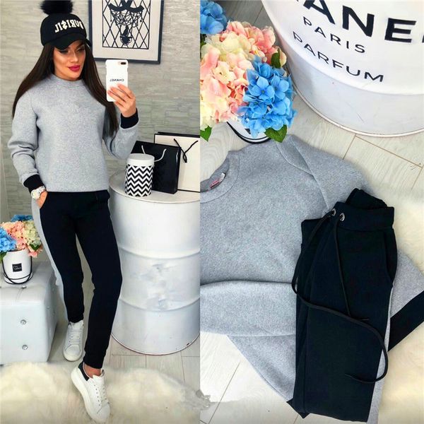 

g brand women designer tracksuits fashion stripe panelled letter print womens 2pcs sets casual females clothing, Gray