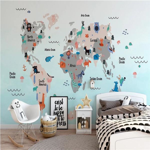 

custom wallpaper 3d mural hand-painted cartoon world animal map children room background wall 3d wallpaper