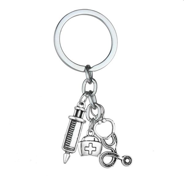 12 pçs / lote enfermeira keyring agulha estetoscópio enfermeira tampa charme pingente keychain melhor amigos amizade jóias enfermeira presentes moda