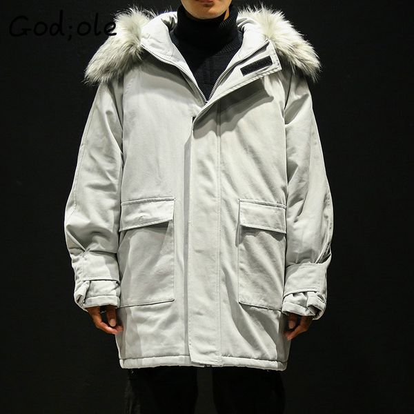 

men winter new large size fashion business casual hooded collar pure cotton pure color long cotton coat coat/ men clothing 2018, Black