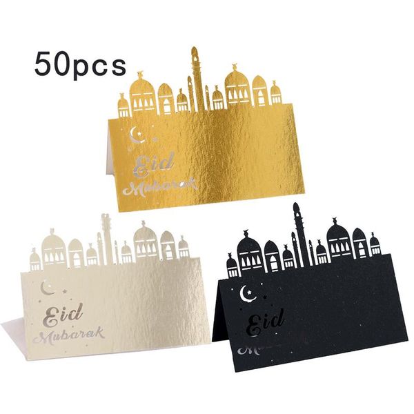 

50pcs golden greeting card ramadan eid mubarak laser cut place cards wedding invitation cards anniversary party decor supplies