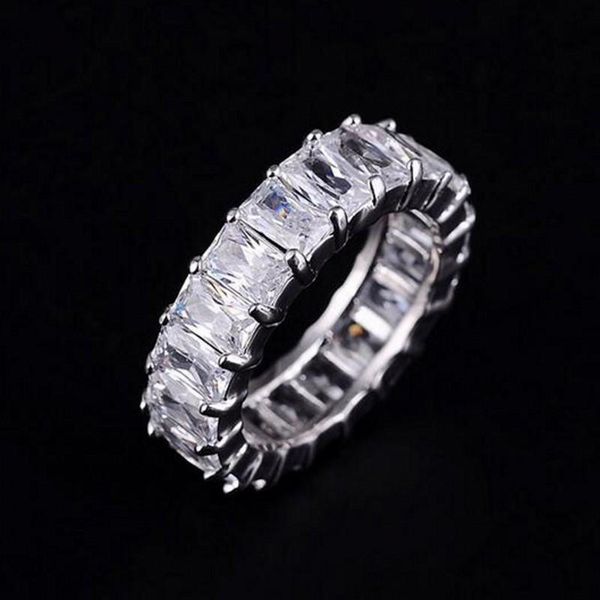 

925 silver pave setting full square diamant cz eternity band engagement wedding stone rings size 6,7,8,9 y1891206, Slivery;golden