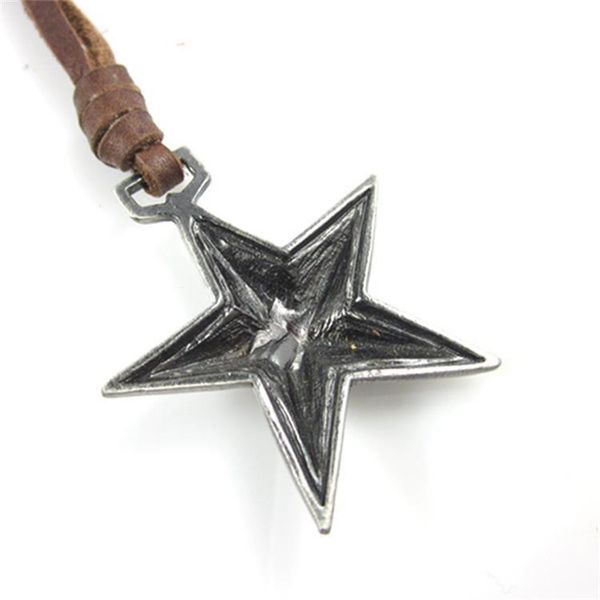 

Mens jewelry cowhide alloy Pentagram Star Pendant Necklace mens versatile Long Necklace Christmas jewelry