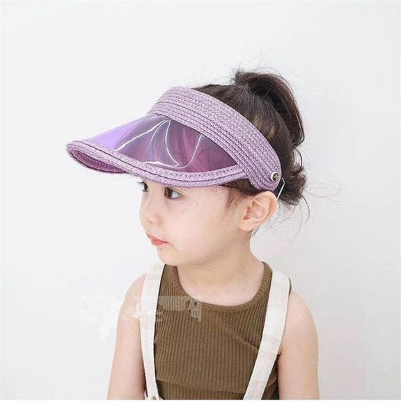 

baby girls transparent ess plastic sunshade hat lurex straw clear visor cap for kids summer outdoor sport beach hats 2020, Blue;gray