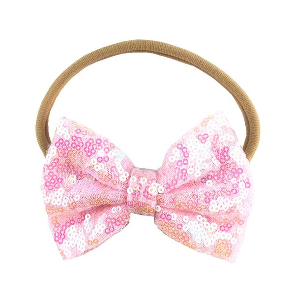 

30 pcs a lot ,new 4 inch shade sequin embroidered bow nylon headband cute fashion accessories, Slivery;white