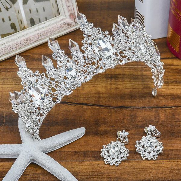 

Vintage Rhinestone Blue Red Crown Headband Crystal Bridal Tiaras Wedding Accessories Party Leaves Jewelry Silver Rim for Hair, Black;gray