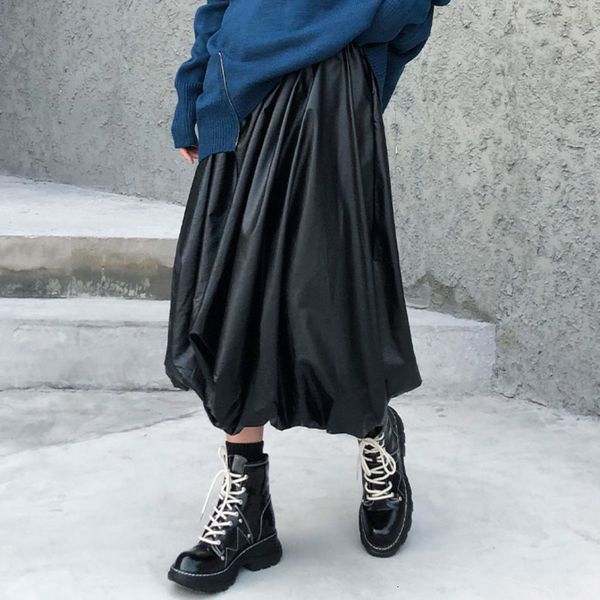 

tvvovvin high waist pleated skirt women korea fashion new 2019 winter elegant high waist pocket elastic casual skirt b852, Black