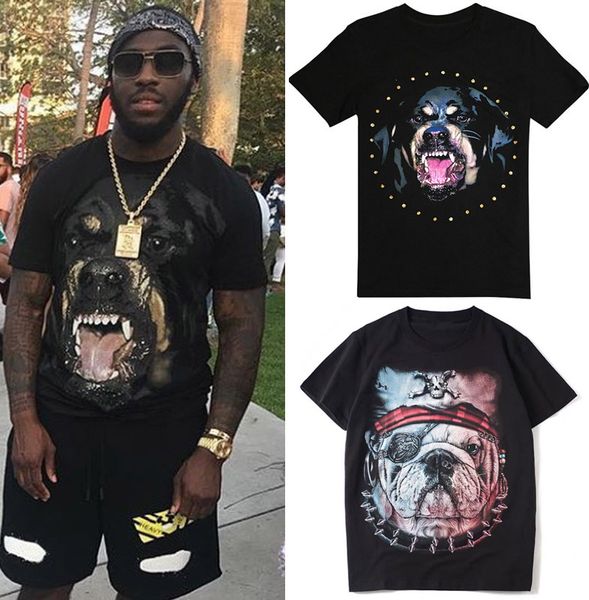 

man print dog t shirt italy fashion design slim fit tee men short sleeve soft cotton crew round mens, White;black