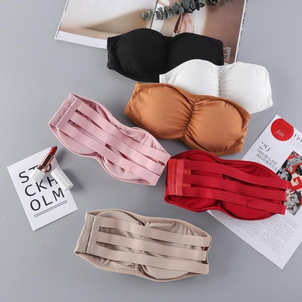 

strapless bras push up women bra bralette adjustable women soft seamless pushup lingerie underwear womens invisible 20, Red;black