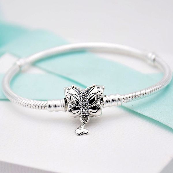 

original moments decorative butterfly clasp snake chain bracelet bangle fit 925 sterling silver bead charm europe diy jewelry, Black