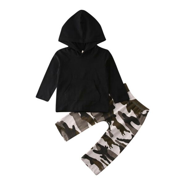 

2019 new baby boy kids 2pcs clothes sets cotton pullover hooded t-shirt camo print pants clothes outfits, White
