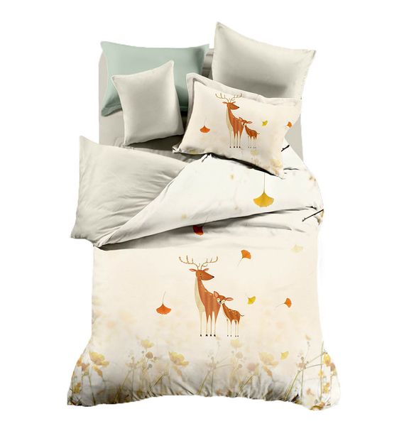 

3/4 pcs quilt cover soft printed double-sided christmas deer bedding set with pillow cases bed sheet duvet set