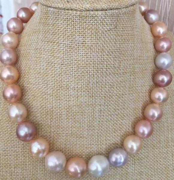 

hermosa 11-12mm agua dulce ronda multicolor collar de perlas 18 pulgadas de plata 925, Silver