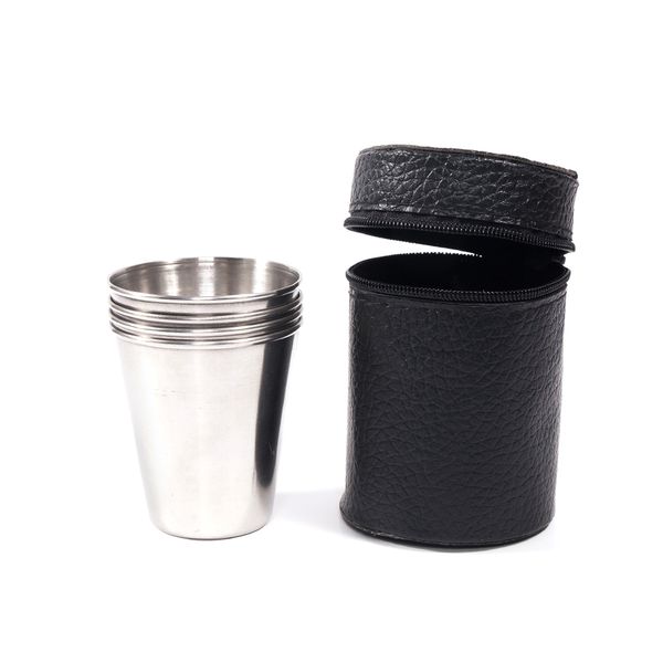 

bag 4pcs cups set outdoor folding portable travel 304# stainless steel cups wine beer whiskey cups outdoor travel cup