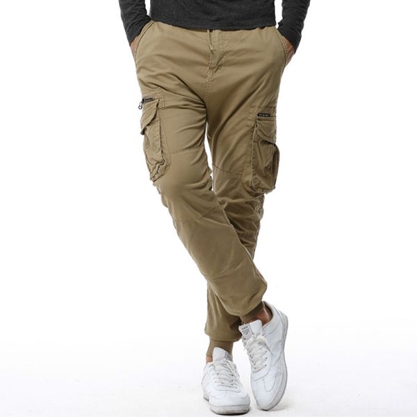 

new 2019 casual joggers solid color pants men cotton elastic long trousers pantalon homme army cargo pants men leggings, Black
