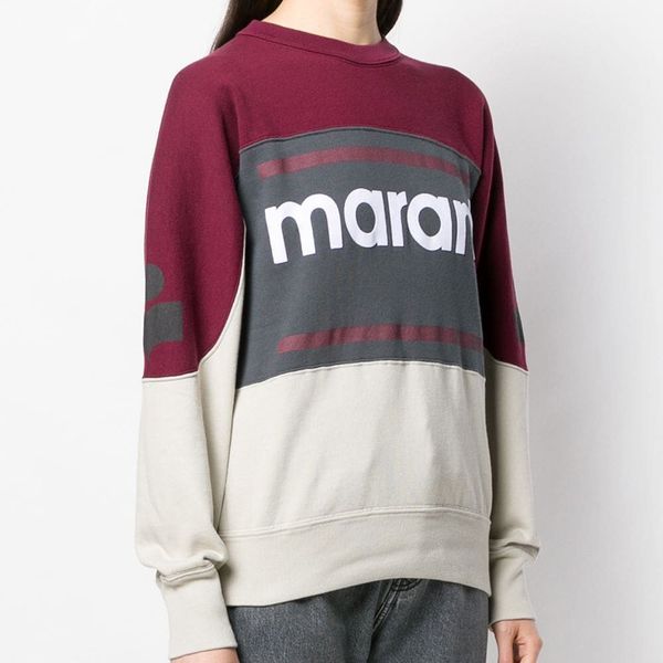 

marant womens sweatshirt color matching vintage o-neck long sleeve street pullover sweatshirts fashion spring summer sweater shirt, Black