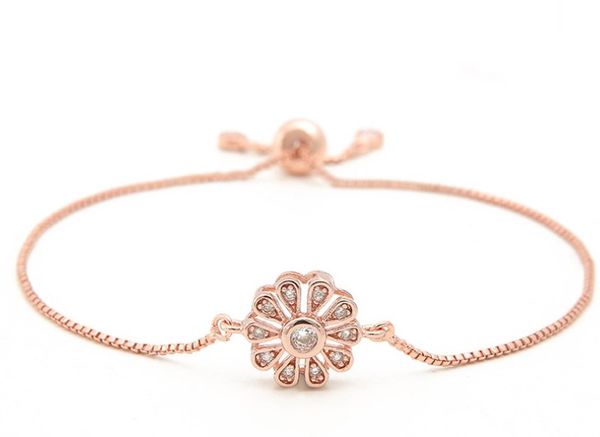 

gold silver chain micro pave cz zircon cubic zirconia bracelet rope adjusted macrame flower bangle je42345 fashion women, Black