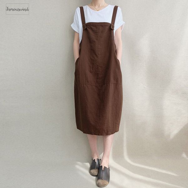 

2019 женщина кафтан платье без рукавов bib твердого хлопка ленной подтяжки платье урожай повседневных сыпучих карманов комбинезон платье, Black;gray