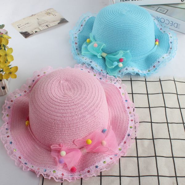 

new style korean-style summer womengirl's summer hat e children outdoor travel princess hat sun-resistant straw sun, Yellow
